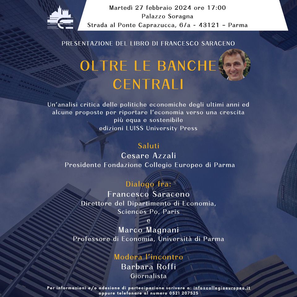 Francesco Saraceno presents his new book “Oltre le Banche Centrali. Inflazione, Disuguaglianza e Politiche Economiche”